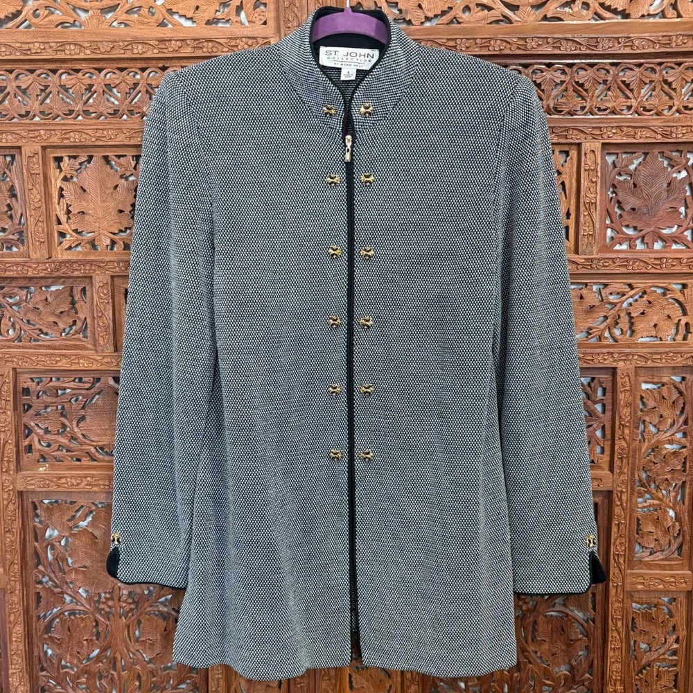 St. John Collection by Marie Gray Made in USA Zip Knit Jacket Rhinestones VTG
